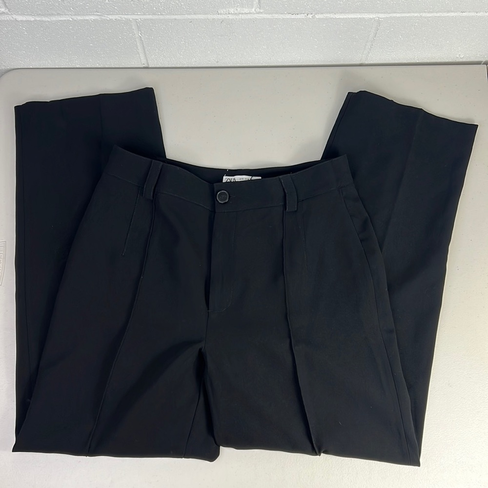 NWT new Zara STRAIGHT TROUSER francoise PANTS Black Sz XL Button